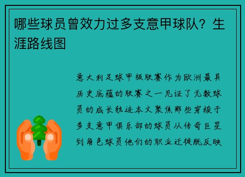 哪些球员曾效力过多支意甲球队？生涯路线图